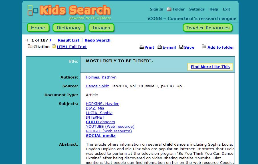 Locating Citation Information In Kids Search (for grades K-8) 1.