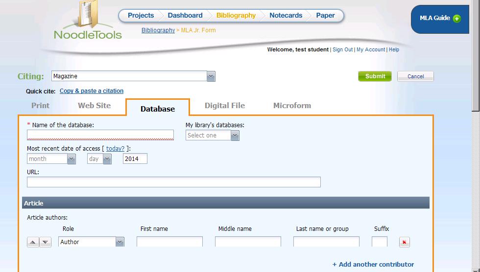 If ICONN provides a citation, copy it (MAKE SURE IT S IN MLA 7 FORMAT) and choose Copy and Paste citation in NoodleTools. (see page 19 for how to locate the citation in ICONN.