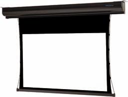 Tab Electrol Stylish projection screen with black, aluminium case. A taut projection screen fabric is facilitated with tensioned cords on both sides and a ed slat bar.