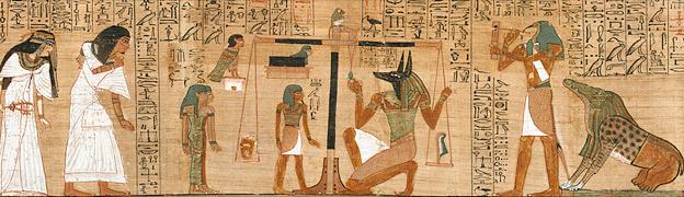 2 Journey through the afterlife: ancient Egyptian Book of the Dead Image: Weighing of the heart by Anubis, detail from the Book of the Dead of Ani. Egypt, c.