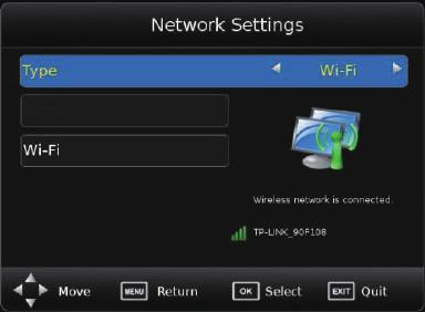 Press the Menu button and then press the button to select the Network Setting menu.
