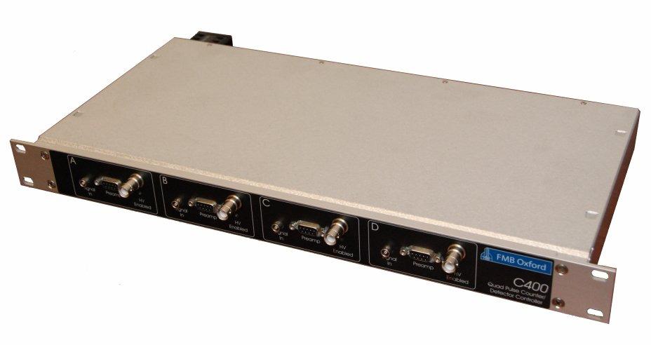 Electronics Solutions Pulse counting C400 Four-channel detector controller, suitable for fast scintillation detectors.