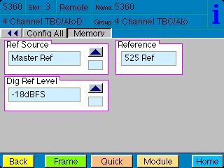 NOTE: The Config All menu as shown below is for model 5360. For the 5365, the Config All menu contains only the Dig Ref Level field.