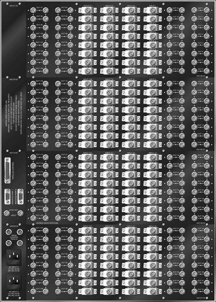 Video Frame Back Panel (812101) Note The Model 128128V/D shown here is a fully populated 128x128 video matrix. In some cases, this frame may be configured in smaller increments of 32.