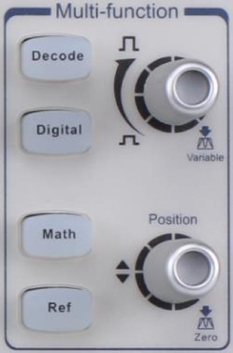 3.6 Multi-Function Control Figure 22 - Multi-function control Decode Button Digital Button Math Button Ref Button Ref/Math Vertical Position Knob Ref/Math Vertical Scale Press the Decode button to