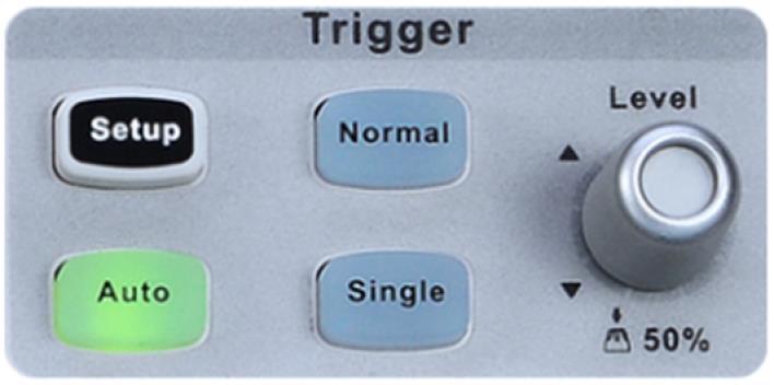 5 Trigger Figure 42 - Trigger Setup: Press this button to open the trigger menu. This menu lets you control how the oscilloscope's capture system decides when to capture a waveform.