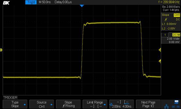 3. Press the Source softkey. Turn the Universal Knob to select the analog channel you wish to use as the trigger source. 4. Press the Slope softkey to choose between rising and falling slope.