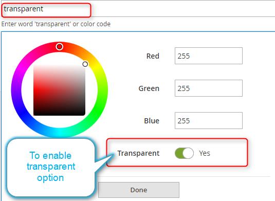 Container Background Color - Select container background color by clicking right on the field.