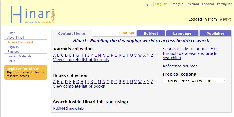 HINARI Access to Research in