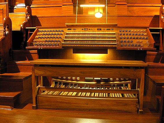 the instrument. The interior of the organ, superbly finished, is intersected by wide passageboards and ladders.