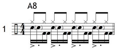 Chapter 3 Adding the Bass Drum The components A6, A7, A8 and A9 below feature the same notes on the snare drum as on the previous page.