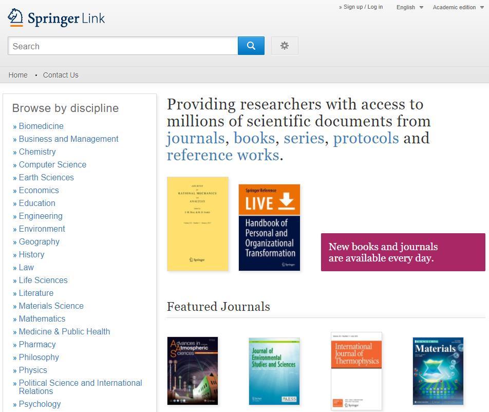 SpringerLink Enter your keywords into the single search box.