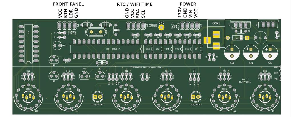 Board layout For reference, the board layout is as shown (viewed from the top): The connections are: Connector Description POWER External power should be applied to the board with this connector.