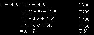 T7: (a) 0 + A = A (b) 0 A = 0 T8: (a) 1 + A = 1 (b) 1 A = A T9: (a) (b) T10: