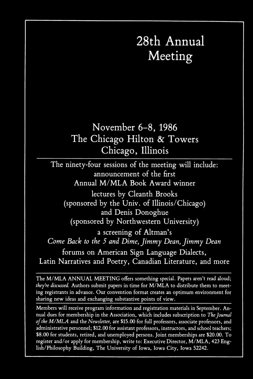 of Illinois/Chicago) and Denis Donoghue (sponsored by Northwestern University) a screening of Altman s Come Back to the 5 and Dime, Jimmy Dean, Jimmy Dean forums on American