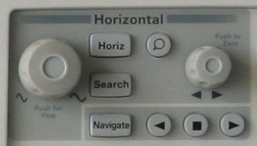 Demo Board Getting Started Guide 3 Horizontal Control: a Turn the large knob in the Horizontal control section clockwise and counter-clockwise to control the time/div setting of the horizontal axis.