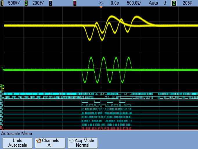 Verifying I 2 C Serial Bus Communication 6 Notice that the oscilloscope may trigger on multiple chirps of different lengths (1, 2, or 3 cycles) using standard edge triggering (default trigger mode