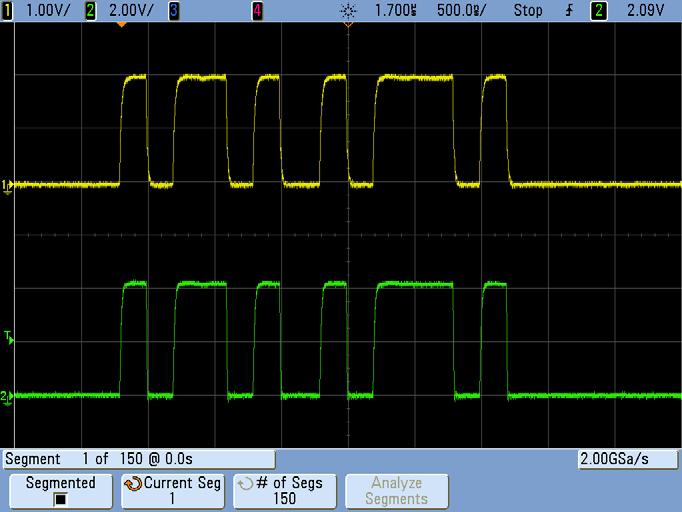 Using Segmented Memory Acquisition to Capture More Data 12 The oscilloscope should have just captured 150 consecutive waveform segments with Segment #1 shown on-screen.