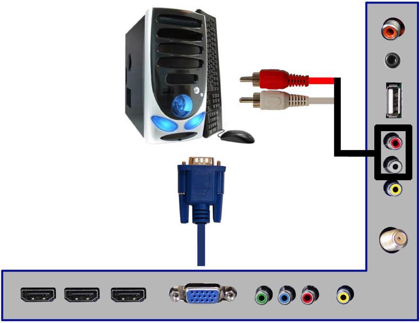 Connecting to a PC with VGA and 3.5 mm minijack 1. Make sure the power of HDTV and your PC is turned off. 2.