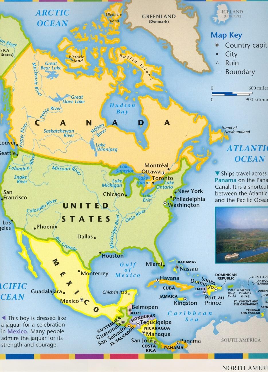 This political map of North America shows its countries and their borders.
