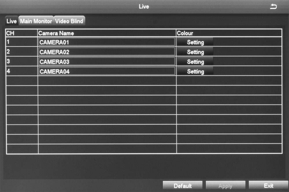 Live Screen The Live screen establishes how the screen looks when in Live view.