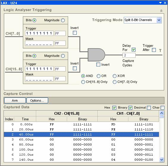 Legacy documentation LAX_x Logic Analyzer Figure 16. Locating the trigger event sample within the captured data.