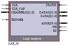 LAX_x Logic Analyzer Legacy documentation Functional Description Symbol Figure 1. LAX_x Symbols Note: The symbols for the LAX_2K8 and LAX_4K8 are identical to that of the LAX_1K8.