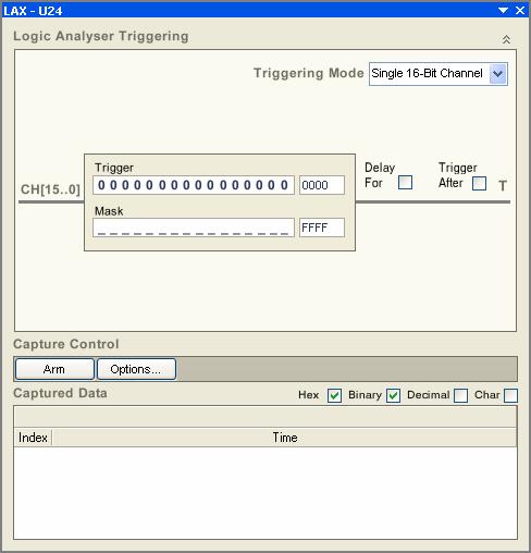 The Logic Analyzer can be triggered externally or internally, enabling both hardware and software triggering of the instrument.