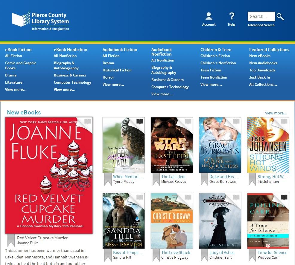 You can browse titles in the library s Overdrive catalog using the categories listed in the Menu at the top of the page. You can search for a particular author or title from the search bar.