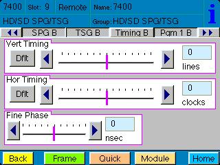 Use the slider controls or arrows to select a value or enter a value into the number fields. Vert Timing Set the vertical timing in lines. Range is -525 to 525, default is 0.