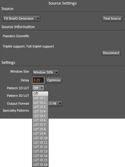 Display Validation section Before you validate a 1D LUT and/or 3D LUT, you need to enable the corresponding Pattern LUT on the Source Settings tab (Figure 7).