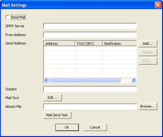 3.22 Mail Setting A notification mail will be sent when any error or selected condition occurs. Select [Option] [Mail Settings] to open the mail settings dialogue.