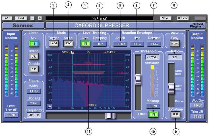 7 Advanced Screen Controls Description The advanced screen is supplied to allow the Oxford SuprEsser to be used as a general purpose Frequency Specific Compressor, giving you access to all the