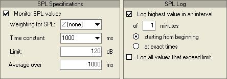 Program Tutorial - Further Measurements The checkbox MONITOR SPL VALUES in SPL SPECIFICATIONS adds an additional SPL display to the MONITOR page, right below the LEQ display.