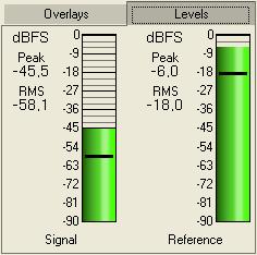 This tab shows two large meters to allow better control of the levels at the inputs for signal and reference.