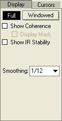 Program Tutorial - Dual-FFT Measurements The next display options are labeled SHOW COHERENCE and IR STABILITY.
