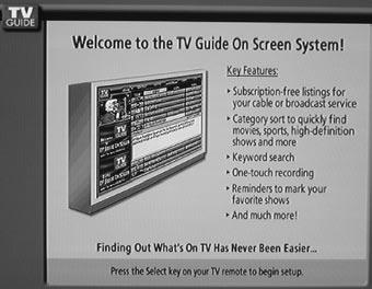 TV Guide On Screen TV Guide On Screen The TV Guide On-Screen system is a built-in feature that provides a channel lineup and program listings in your area.