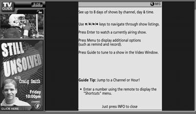 Press the MENU button while a program is highlighted to access the Episode Options Panel Menu. EPISODE OPTIONS Panel Menu: Go to Service Bar Watch Now Set a recording. Set a reminder.
