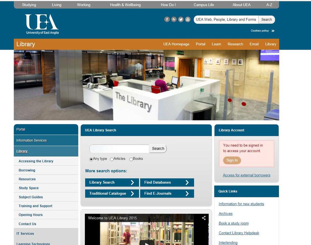 8 Links to catalogues for non UEA users: There is no direct link from the public UEA homepage, instead