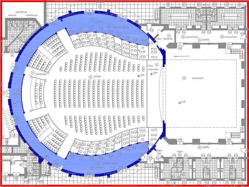 Figure 2. Floor of the hall. Taken from Leo Beranek (1996). Concert and opera halls. How they sound. 3.2.3 Horseshoe Teatro Municipal Coliseo Podestá.
