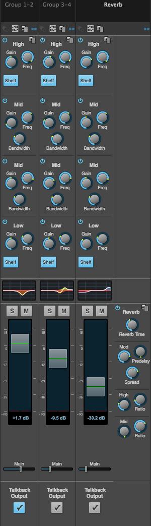 GROUP AND REVERB CHANNEL STRIPS 1 2 11 10 9 8 3 4 5 6 7 Group busses can be used to create a mix subgroup, which is a set of inputs you wish to control together as a group.