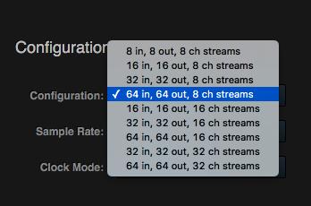MOTU interfaces currently only support 8-channel streams (or less) so be sure to avoid configurations with streams that have more