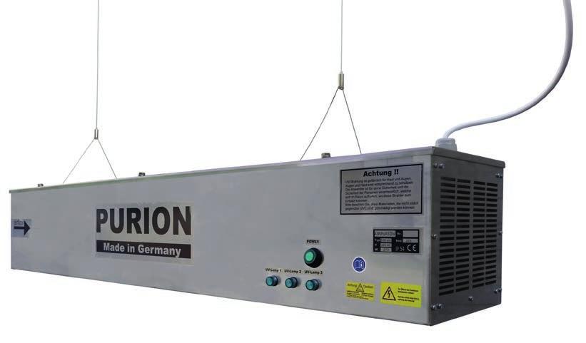 taste low-maintenance operation AIRPURION 300 active turnover of ambient air 100 m 3 /h disinfection 80% disinfection 88% weight dimension (L x B x H in mm) number of lamps 3 approx. 1.200 m 3 approx.
