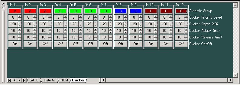 8.5.3. Ducker function settings Click the [Ducker] tab. The Ducker setting screen for all channels is then displayed.