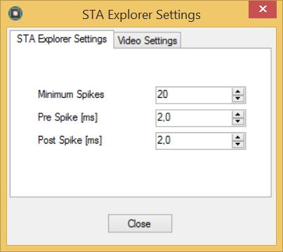 Click the "Open Settings Dialog" icon to open the "STA Explorer Settings" dialog with two tabbed pages.