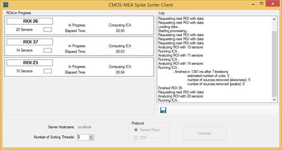 Spike Sorting Client The CMOS MEA Spike Sorting Client is a standalone software that can be used to distribute the spike sorting computations over several computers.