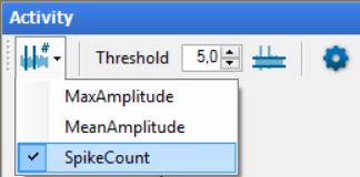 Upper Toolbar of the "Activity" Window Click the "Parameter Selection Icon" icon to decide which parameter mode of the sensor activity should be displayed: The maximal "MaxAmplitude" or the