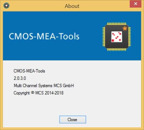 The dialog shows basic information about the CMOS-MEA-Tools software version.