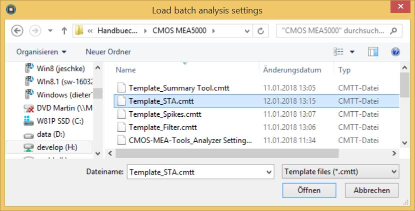 in the "Batch Analysis" This dialog allows to change the analysis settings for "Summary Tool", "Filter", "Spikes", "STA" and "Spike Sorter" with the help of