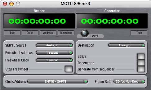 SYNCING TO SMPTE TIME CODE DIRECTLY The 896mk3 system can resolve directly to SMPTE time code. It can also generate time code and word clock, under its own clock or while slaving to time code.